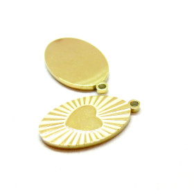 Pendentifs ovale Coeur  20mm en Acier Inoxydable 316L Placage IONIQUE finition Doré
