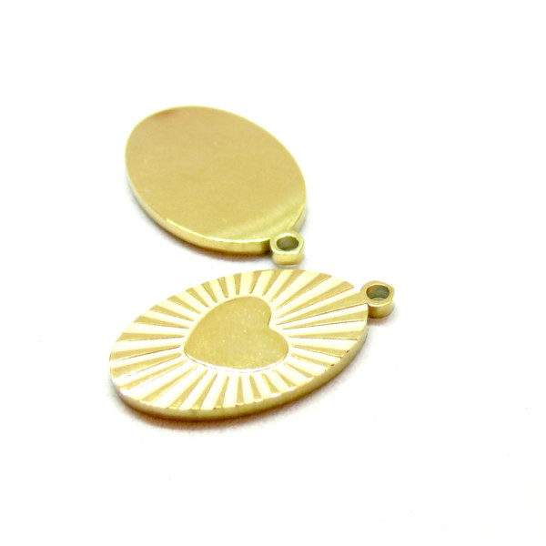 Pendentifs ovale Coeur  20mm en Acier Inoxydable 316L Placage IONIQUE finition Doré