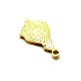 Pendentif Plume de paon 27mm en Acier Inoxydable 316L Placage IONIQUE finition Doré à l'or fin 18K