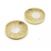 Pendentif Cercle avec soleil et Nacre 7mm en acier Inoxydable 316 finition Doré à l'or fin 14K