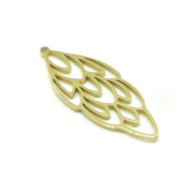 Pendentif Grande Plume Art Déco 52mm en acier Inoxydable  Placage IONIQUE finition Doré