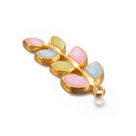 Pendentif, Charms feuille avec résine emaillé 20mm en Acier Inoxydable 304 finition Doré à l'or fin 18K