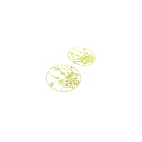 Estampes pendentif filigrane Champ de Fleurs 30mm métal couleur Dore