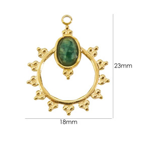 Pendentif Bohème 18 par 23mm avec Jade Africaine facettée, en Acier Inoxydable 304 finition Doré