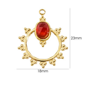 Pendentif Bohème 18 par 23mm avec Agate rouge facettée, en Acier Inoxydable 304 finition Doré
