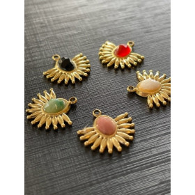 Pendentif Eventail 16mm Jade Africaine facettée, en Acier Inoxydable 304 finition Doré à l'or fin 18K