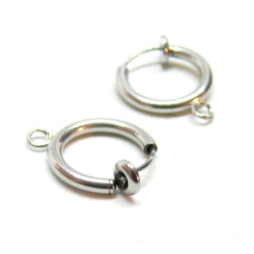 Créoles clips avec attache 13mm, Acier Inoxydable 316, finition Argenté