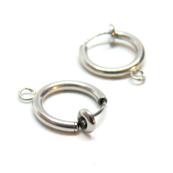 Créoles clips avec attache 13mm, Acier Inoxydable 316, finition Argenté