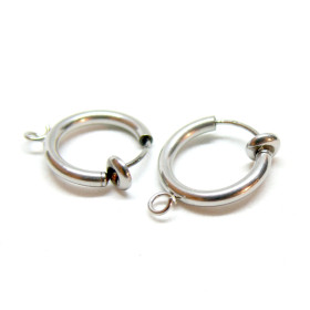 Créoles clips avec attache 13mm, Acier Inoxydable 316, finition Argenté