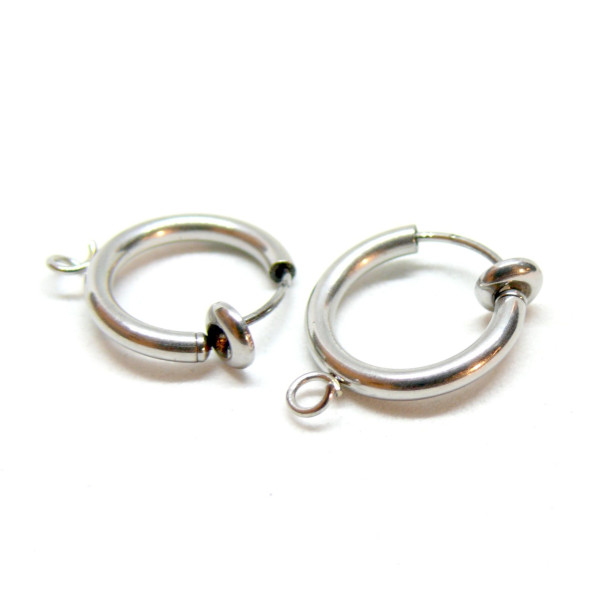 Créoles clips avec attache 13mm, Acier Inoxydable 316, finition Argenté