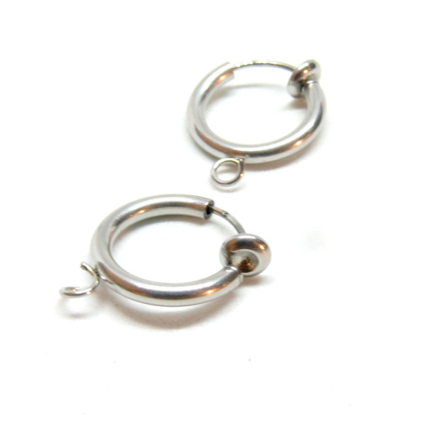 Créoles clips avec attache 13mm, Acier Inoxydable 316, finition Argenté