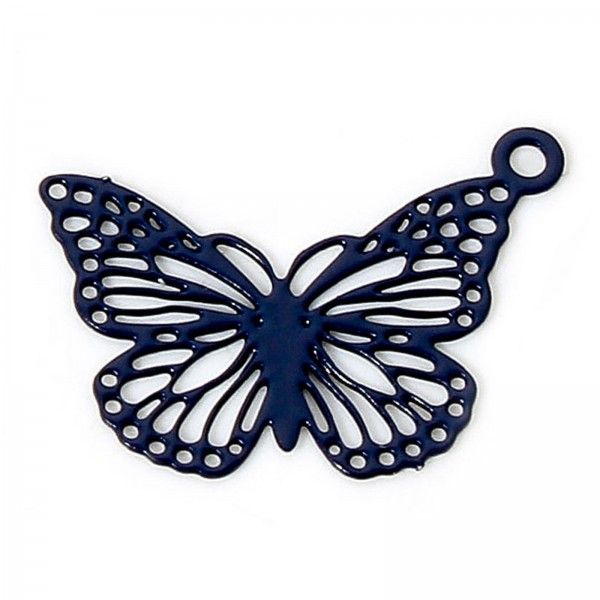 Estampes Pendentifs Papillons 15mm métal finition Bleu Nuit