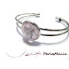 Support de bracelet qualité 16mm ARGENT PLATINE et 1 cabochon en verre transparent