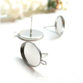Supports de Boucles d 'oreille Ovale Puce avec attache 14 par 10mm en Acier Inoxydable 304 finition Argent Platine