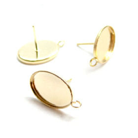 Supports de Boucles d 'oreille Ovale Puce avec attache 14 par 10mm en Acier Inoxydable 304 finition Doré