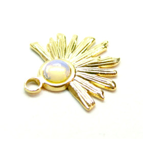 Pendentif  Demi Soleil Eventail 25 mm Acier Inoxydable 304 finition Doré et Opaline