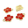 Pendentif, Charms  Fleurs de Sakura Résine émaillée Rouge 15mm en métal finition Doré