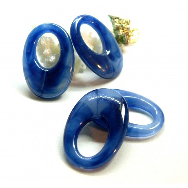 Pendentifs Acrylique forme Ovale Bleu marbré 33mm