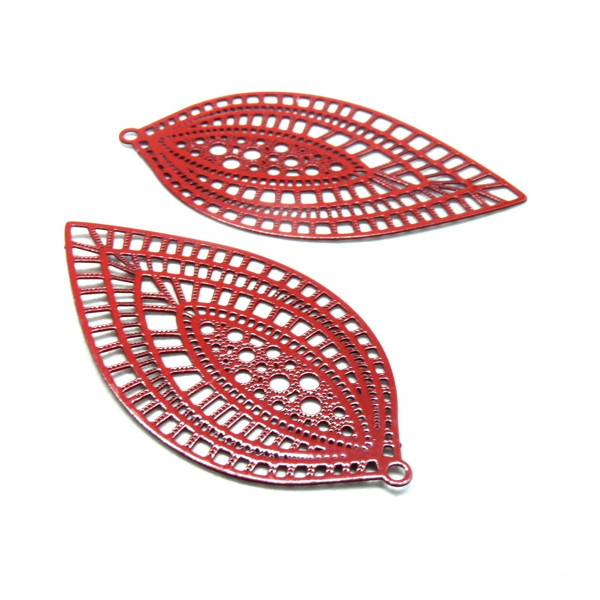 Estampes Pendentifs marquise Travaillées 45mm métal finition Rouge