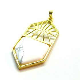 Pendentif Turquoise reconstituée 58mm ART DECO en laiton finition doré