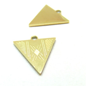 Pendentifs, Charms Triangle Travaillé 19mm, en Acier Inoxydable 316L, Doré à l'or fin 18K, placage IONIQUE