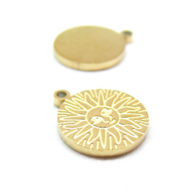 Pendentifs, Charms Soleil 17mm, en Acier Inoxydable 316L, Doré à l'or fin 18K, placage IONIQUE