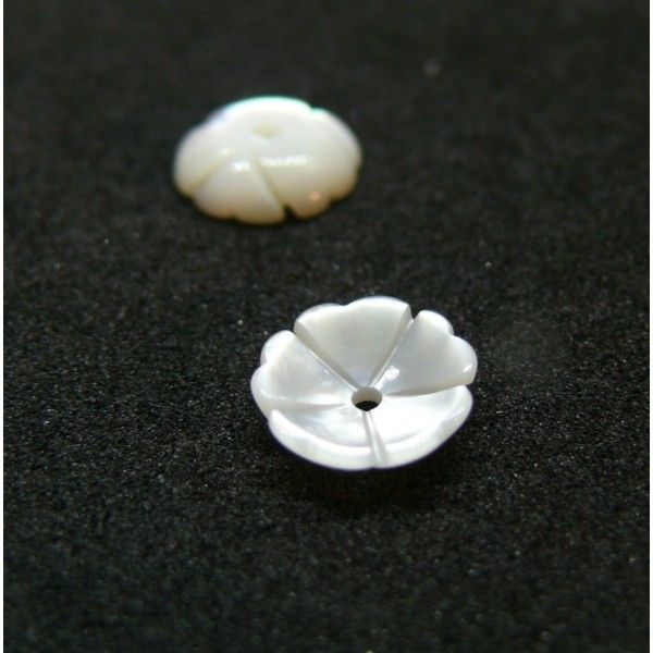 Perles, Cabochons forme Fleur 6mm en Nacre coloris Blanc