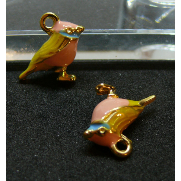 Pendentifs,  résiné émaillé,  Oiseau 3D  17 par 14 mm, base DORE
