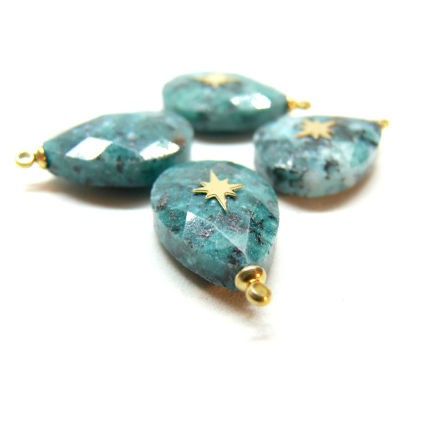 Pendentif Goutte avec étoile en Chrysocolle, acier inoxydable 304, finition Doré