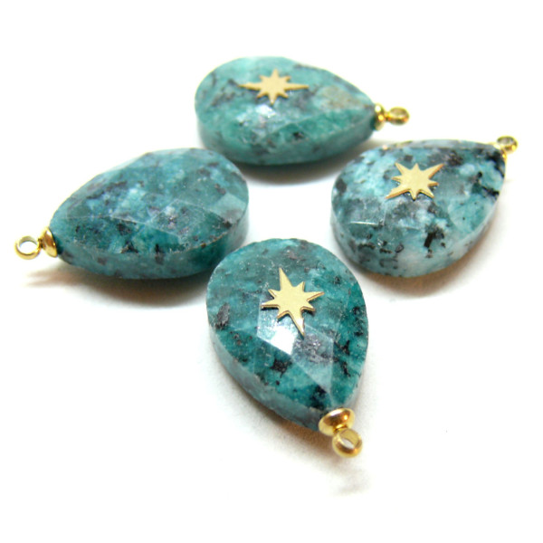Pendentif Goutte avec étoile en Chrysocolle, acier inoxydable 304, finition Doré