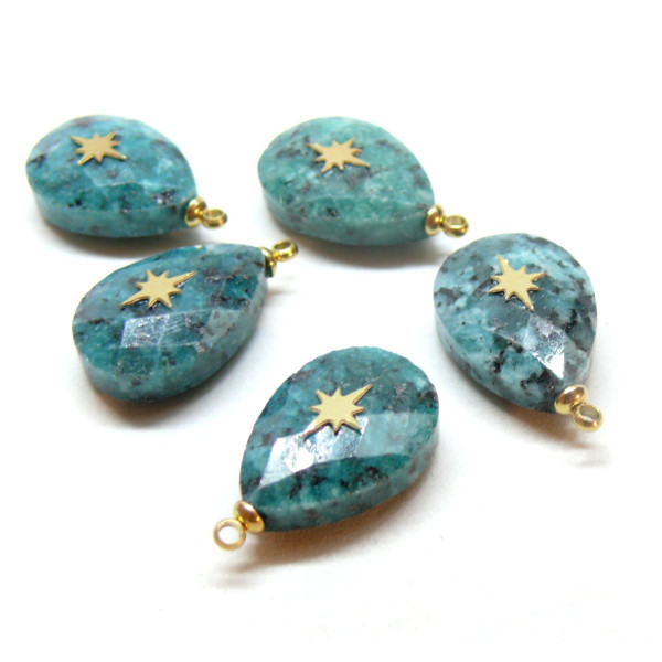 Pendentif Goutte avec étoile en Chrysocolle, acier inoxydable 304, finition Doré