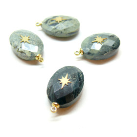 Pendentif Goutte avec étoile en Turquoise Africaine  et acier inoxydable 304 finition Doré