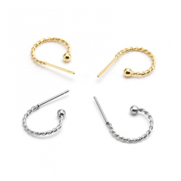 Boucles d'oreille Créoles Torsadé 13,5mm Acier finition Argenté