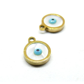 Pendentif Amulette Grigri 9mm en nacre, Acier Inoxydable 304  finition Doré