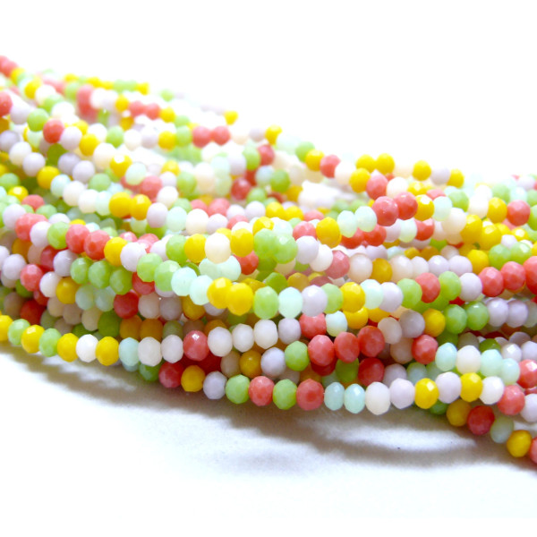 erles Rondelles en Verre Facetté 3 × 2 mm – Multicolores – Coloris 005B01