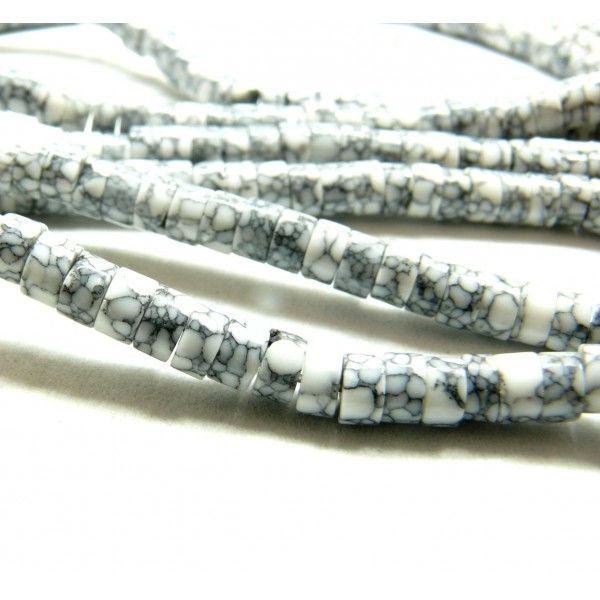 Perles RONDELLES Heishi  4 par 2mm Howlite Blanc effet marbre