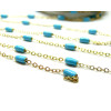 Chaîne avec Perle Oblong Résine Émaillée Bleu Turquoise – Acier Inoxydable 304 Doré Placage Ionique