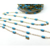 Chaîne avec Perle Oblong Résine Émaillée Bleu Turquoise – Acier Inoxydable 304 Doré Placage Ionique