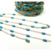Chaine avec perle oblong résine émaillé Bleu Turquoise acier Inoxydable 304 finition doré Placage Ionique