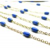 Chaine avec perle oblong résine émaillé Bleu Royal acier Inoxydable 304 finition doré Placage Ionique