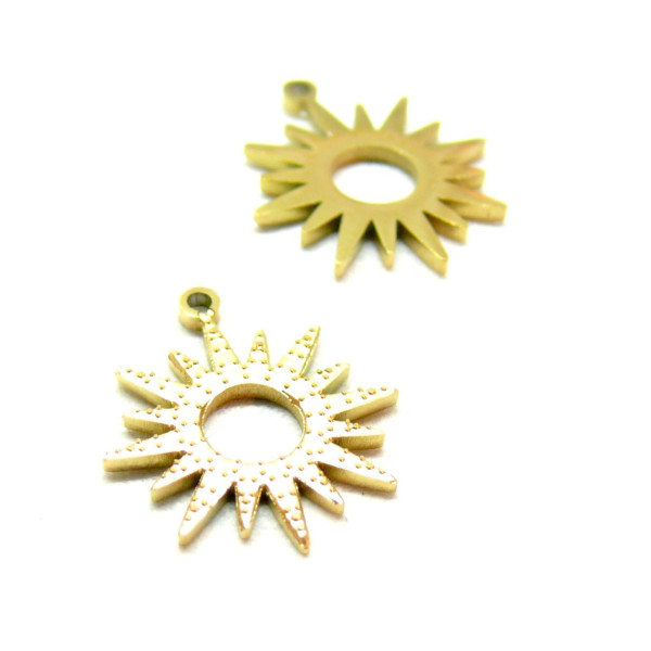 Pendentifs Soleil 16mm en Acier Inoxydable 316L finition Doré à l'or fin 18K, placage IONIQUE