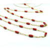Chaine avec perle oblong résine émaillé ROUGE acier Inoxydable 304 finition doré Placage Ionique
