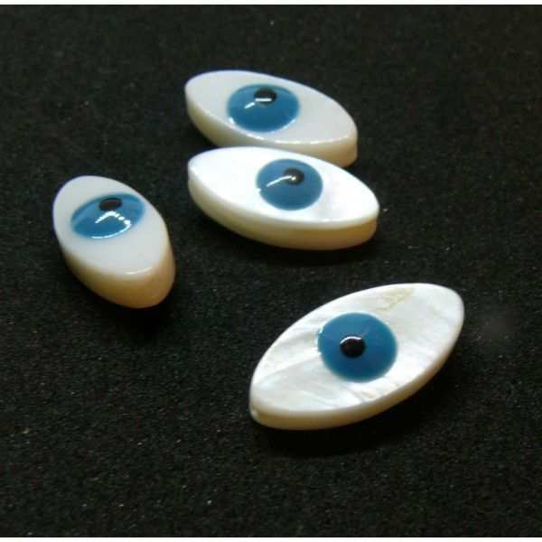 Perles Intercalaire forme Oeil de la protection 14mm en Nacre coloris Blanc crème