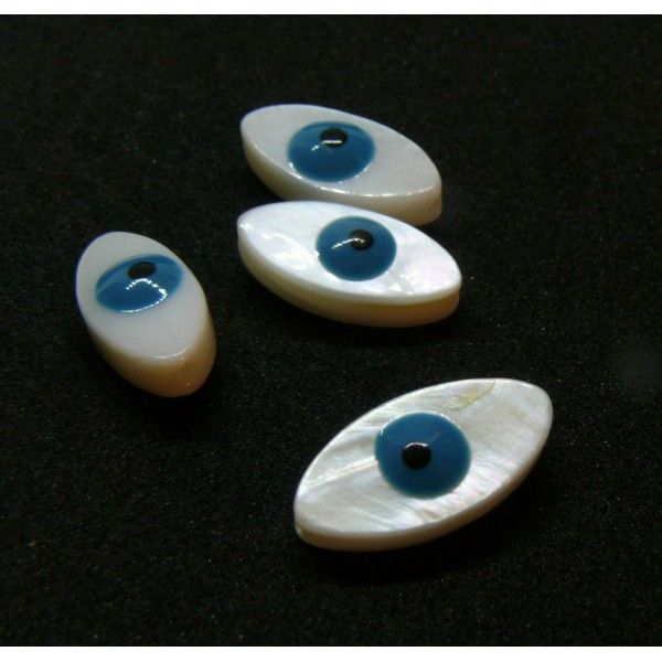 Perles Intercalaire forme Oeil de la protection 14mm en Nacre coloris Blanc crème