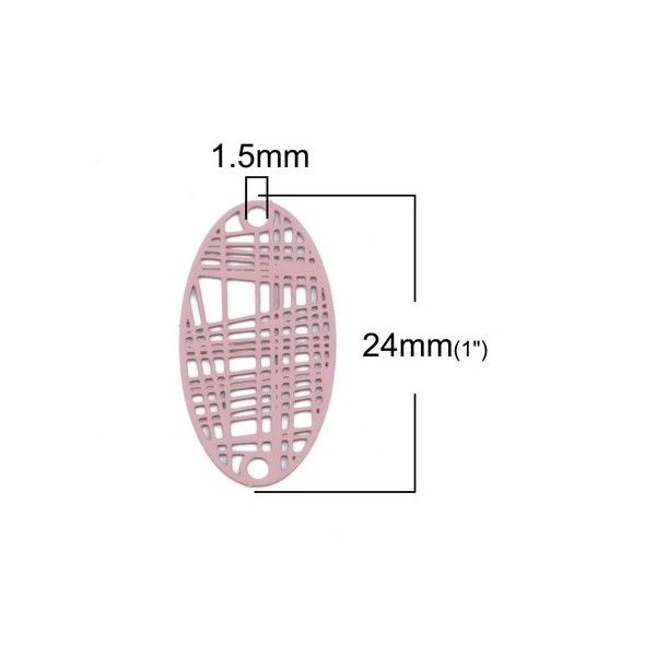 Estampes pendentif connecteur filigrane Ovale Futuriste Rose de 24mm