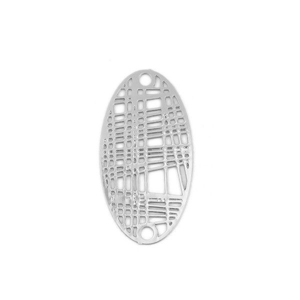 Estampes pendentif connecteur filigrane Ovale Futuriste Argent Platine de 24mm