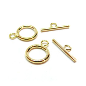 Fermoirs Barre,  T-Toggle 12mm en Acier Inoxydable 304 finition Doré à l'or fin 18K