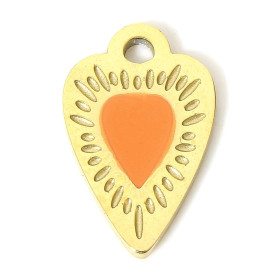 Pendentif Cœur en résine émaillée 14mm Orange en Acier Inoxydable 304 Doré