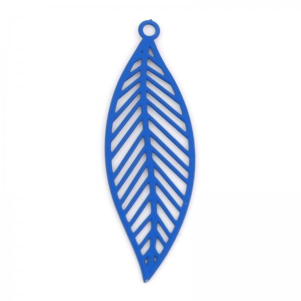 Estampes, pendentifs feuille 33mm métal coloris Bleu