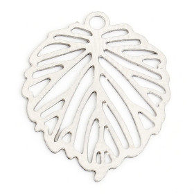 Estampes, pendentifs feuille 15mm métal coloris Argenté